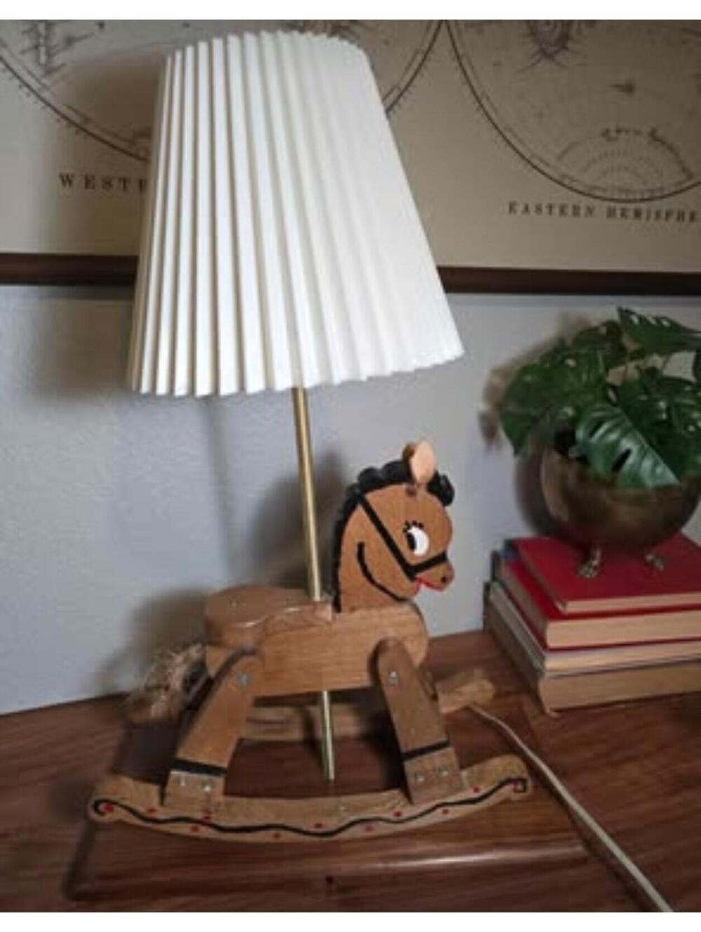 Vintage Hand-Painted Wooden Rocking Horse Lamp - 21" Nursery Decor - Picture 2 of 5